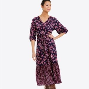 Draper James Martina Popover Midi Dress Navy Cherry Blossom Size Large